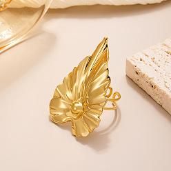 Настоящее золото 18K 304 регулируемые открытые манжеты из нержавеющей стали, лист, реальный 18 k позолоченный, 44.5x28 мм, внутренний диаметр: регулируемый