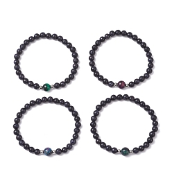 (52) Непрозрачная лаванда 4шт. браслеты из натуральных бусин тигрового глаза и синтетического синего авантюрина, окрашенные и нагретые, круглые, разноцветные, внутренний диаметр: 2 дюйм (5~5.1 см)
