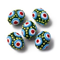 Темно-Зеленый Стеклянные эмалевые бусины, бусины ручной работы, овальные, темно-зеленый, 15~16.5x12~13 мм, отверстие : 1.5 мм