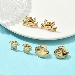 Настоящее золото 18K 3 пары 304 серьги-гвоздики из нержавеющей стали, ионное покрытие (ip), морская тема, реальный 18 k позолоченный, 14.5x16 мм