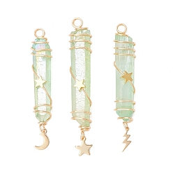 Бледно-Зеленый 3 шт. 3 стили гальванизированные подвески из натурального кварцевого кристалла с заостренными концами из медной проволоки, с латунью и 304 нержавеющей сталью звезда молния луна, золотые, бледно-зеленый, 44.5~54x10~11x11~13 мм, отверстие : 4 мм, 1 шт / стиль