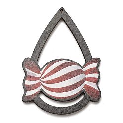 Candy Древесины подвески, слеза, прелести рождественской тематики, конфеты, 54.5x39x2.5 мм, отверстие : 1.6 мм