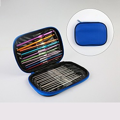 Blue DIY Knitting Needles Sets, Inlcuding Stainless Steel & Aluminum Alloy Hook Needles, Blue, 125~145x0.6~6.5mm, 22pcs/set