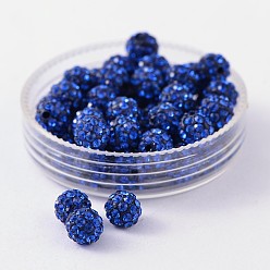 Капри Синий Бусины со стразами, полимерная глина , pave disco бусины, класс А, половине просверлил, круглые, Капри синий, С. 9 (1.5 мм), 1.6 мм, отверстие : 6 мм