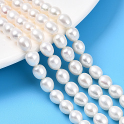 Кремово-белый Нити из натурального культивированного пресноводного жемчуга, рис, кремово-белые, 7~8x6.8~7.3 мм, отверстие : 0.5 мм, около 23 шт / нитка, 7.28~7.48'' (18.5~19 см)