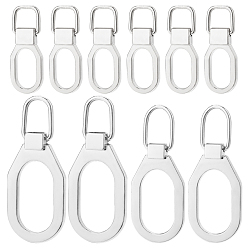 Silver 24Pcs 3 Size Alloy Replacement Zipper Pull Tabs, for Suitcase, Bag, Oval, Silver, 2.7~4.5x1.05~1.95cm, Hole: 6.5~8mm, 8pcs/size