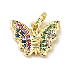 Разноцветный Подвески из настоящей 18k-позолоченной латуни с фианитами, без кадмия, без никеля и без свинца, с прыжковых колец, бабочка, красочный, 10x13x1.5 мм, отверстие : 3 мм
