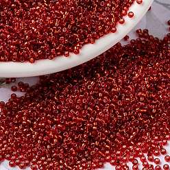 (RR10) Silverlined Flame Red MIYUKI Round Rocailles Beads, Japanese Seed Beads, 15/0, (RR10) Silverlined Flame Red, 1.5mm, Hole: 0.7mm, about 250000pcs/pound