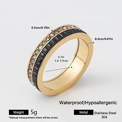 Oro 304 Anillos de acero inoxidable con diamantes de imitación para parejas, con esmalte, dorado, tamaño de EE. UU. 9 (18.9 mm)