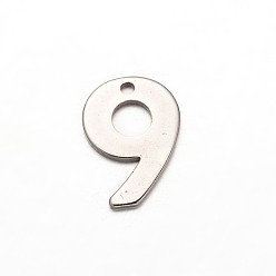 Number Anlaufgeschützte Zahl 201 Charms aus Edelstahl, num. 9, 11x8x0.5 mm, Bohrung: 1 mm