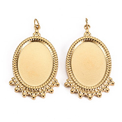 Настоящее золото 14K 304 Настройки кабошон из нержавеющей стали кулон, с прыжковых колец, овальные, реальный 14 k позолоченный, лоток: 18x13 mm, 30x18.5x2.5 мм, Перейти кольцо: 3.8x0.5 мм, 2.8 мм внутренним диаметром