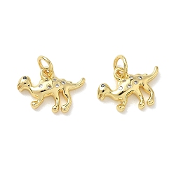 Dinosaur Latón micro pavimenta claro cubic zirconia encantos, encantos de dinosaurios, real 18 k chapado en oro, dinosaurio, 11x15x3 mm, agujero: 3.5 mm