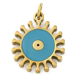 Плоский Круглый Ионное покрытие (ip) 304 брелоки из нержавеющей стали с эмалью, с целью перехода в кольце, ручная полировка, реальный 18 k позолоченный, глаз, плоско-круглые, 15x12x1.5 мм, отверстие : 2.5 мм