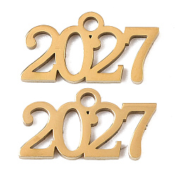 Golden 201 Edelstahl Anhänger, Zahl 2027 Reize, golden, 8.5x16x1 mm, Bohrung: 1.6 mm