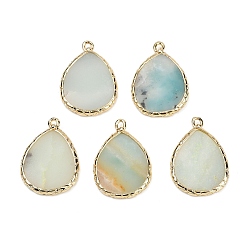 Flower Amazonite Подвески из натуральных цветов амазонита, с подвесками в форме слезы из латуни с покрытием стойки, золотые, 25x18x2.5 мм, отверстие : 1.4~1.6 мм