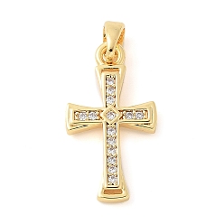 Настоящее золото 18K Латунные микро проложить кубического циркония подвески, без кадмия, без никеля и без свинца, крест прелести, реальный 18 k позолоченный, 20.5x11x2 мм, отверстие : 4x2.5 мм