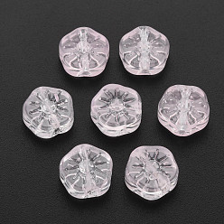 Pink Transparent Glass Beads, Plum Blossom Flower, Pink, 10x10.5x4mm, Hole: 1.2mm