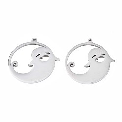 Stainless Steel Color Non-Tarnish Halloween Theme 201 Stainless Steel Pendants, Ghost, Stainless Steel Color, 33x32.5x2mm, Hole: 1.8mm