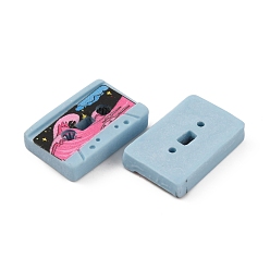 Others Retro Opaque Resin Cabochons, Music Cassette Tape, Light Sky Blue, Wave Pattern, 15x24x5mm