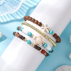 Смешанные камни 4шт. 4 стили браслеты из натуральных и синтетических драгоценных камней и дерева с бусинами для женщин и мужчин, внутренний диаметр: 2~2-1/8 дюйм (5.2~5.5 см), 1 шт / стиль