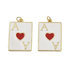 Белый Латунь эмаль подвески, очарование туз червей, с целью перехода в кольце, долговечный, без кадмия и без свинца, стойки покрытие, реальный 18 k позолоченный, белые, 28x19.5x1.5 мм, отверстие : 3.2 мм
