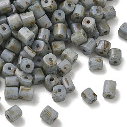 Gray Opaque Colours Glass Seed Beads, Column, Fire-Polished, Gray, 5~5.5x4.5~5.5x4.5~5.5mm, Hole: 1.2mm, about 219pcs/bag