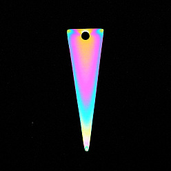 Rainbow Color 304 подвески из нержавеющей стали, лазерная резка, ионное покрытие (ip), треугольные, Радуга цветов, 25x7x1 мм, отверстие : 1.6 мм