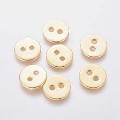 Золотой 201 кнопки из нержавеющей стали, 2-луночное, плоско-круглые, золотые, 12x1 мм, отверстие : 2 мм