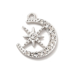 Платина Сплава кристалла горный хрусталь подвески, очарование звезды и луны, платина, 22x18x3 мм, отверстие : 2 мм