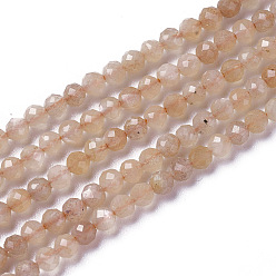 Sunstone Natural Sunstone Beads Strands, Faceted, Round, 2~2.5x2mm, Hole: 0.2mm, about 158~205pcs/strand, 15.7~16.7 inch(40~42.5cm)
