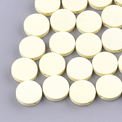 Светло-желтый Расписные бусины из натурального тополя, плоско-круглые, светло-желтый, 15x4.5 мм, отверстие : 1.2 мм