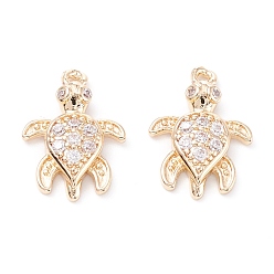 Light Gold Rack Plating Brass Micro Pave Cubic Zirconia Pendants, Long-Lasting Plated, Turtle, Light Gold, 15.5x11x3mm, Hole: 1mm