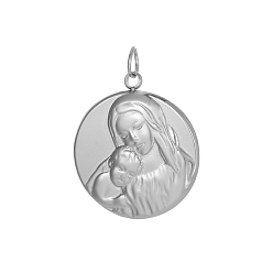 Нержавеющая Сталь Цвет 304 подвески из нержавеющей стали, плоский круглый с подвесками Девы Марии, с целью перехода в кольце, цвет нержавеющей стали, 23x21 мм