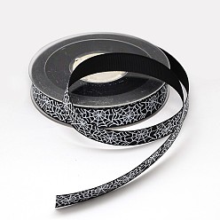 Черный Хэллоуин украшения паутина с печатным рисунком Grosgrain ленты, чёрные, 5/8 дюйм (16 мм), 5/8 дюйм, о 100yards / рулон (91.44 м / рулон)