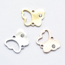 (52) Непрозрачная лаванда 316 соединители из хирургической нержавеющей стали с микропаве из кубического циркония, бабочка, прозрачные, разноцветные, 11.5x15x2 мм, отверстие : 1 мм