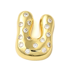 Letter U Покрытие стойки латунь микро паве прозрачные перданты из кубического циркония, без кадмия и без свинца, долговечный, реальный 18 k позолоченный, Буква U, 22x17.5x7 мм, отверстие : 4x3 мм