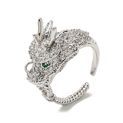Platinum Dragon Brass with Clear Cubic Zirconia Open Cuff Ring, Platinum, US Size 6 3/4(17.1mm)