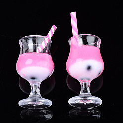 Hot Pink Plastic Goblet Pendants, Imitaion Bubble Milk Tea Charms, with Epoxy Resin and Polymer Clay inside, Two Tone, Hot Pink, 31~39x16mm, Hole: 1.8mm