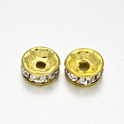 Golden Flat Round Iron Rhinestone Spacer Beads, Golden, 7x3mm, Hole: 2mm