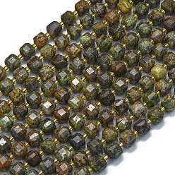 Зеленый Опал Нити бусин из натурального бразильского зеленого опала, с бисером, граненый стол, вырезанный куб, 8~9.3x8~9.3x8~9.3 мм, отверстие : 0.6 мм, около 38 шт / нитка, 15.35'' (39 см)