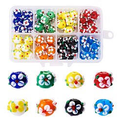 (52) Непрозрачная лаванда Бусины лэмпворк , неровный, цветочным узором, разноцветные, 11x11x10 мм, отверстие : 1.5 мм, 8 цветов, 10 шт / цвет, 80 шт / коробка