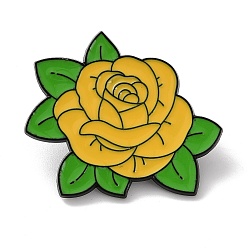 Желтый Эмалевые булавки в виде цветка розы, булавки для лацканов из сплава для одежды рюкзака, чёрные, желтые, 29x34.5 мм