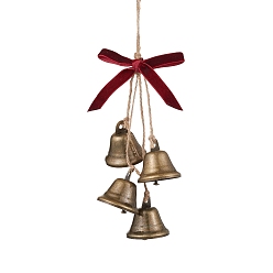 Античная Бронза Железный колокольчик, подвесные украшения из джутового шнура и бархатных лент с бантами, античная бронза, 270 мм