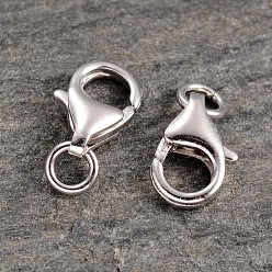 Platinum Rhodium Plated 925 Sterling Silver Lobster Claw Clasps, Platinum, 10x7x3mm, Hole: 2.7mm, about 200pcs/100g
