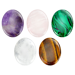 Смешанные камни 5шт. 5 стили: синтетический малахит, натуральный тигровый глаз, розовый кварц, аметист и кварцевый кристаллический массажер, камни беспокойства, овальные, для лечения Рэйки снятие стресса, 44.5x34.5x7 мм, 1 шт / стиль
