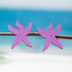 Starfish 304 Stainless Steel Stud Earrings, Alloy Acrylic Dangle Earrings for Women, Starfish, 27x31mm