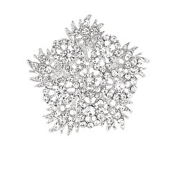 Платина Броши из пятиугольного сплава со стразами для рюкзака, платина, 65 мм