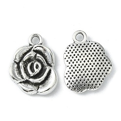 Antique Silver Tibetan Style Alloy Pendants, Rose Flower, Cadmium Free & Lead Free, Antique Silver, 17.5x14x3mm, Hole: 2mm