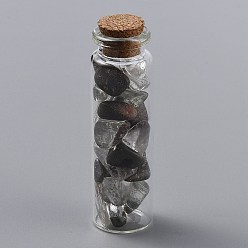 Lodolite Quartz Glass Wishing Bottle Pendant Decorations, with Natural Green Lodolite Quartz/Garden Quartz/Green Phantom Quartz Quartz Chips Inside and Cork Stopper, 69.5~70.5x22mm