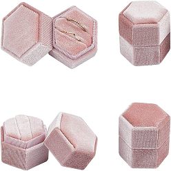 Pink Бархат кольца коробки, шестиугольник, розовые, 1-3/4x1-7/8x1-3/4 дюйм (4.3x4.9x4.3 см)
